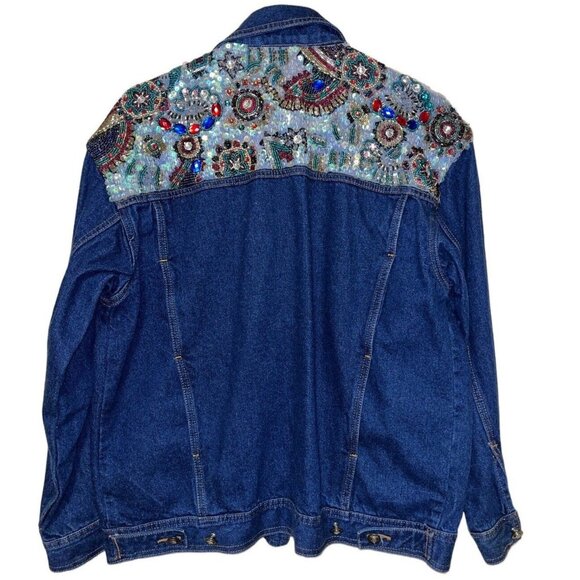 Vtg I. B. Diffusion Blue Denim Sequin Beaded Rockabilly Glam Rock SZ 8 Jacket - Picture 2 of 16